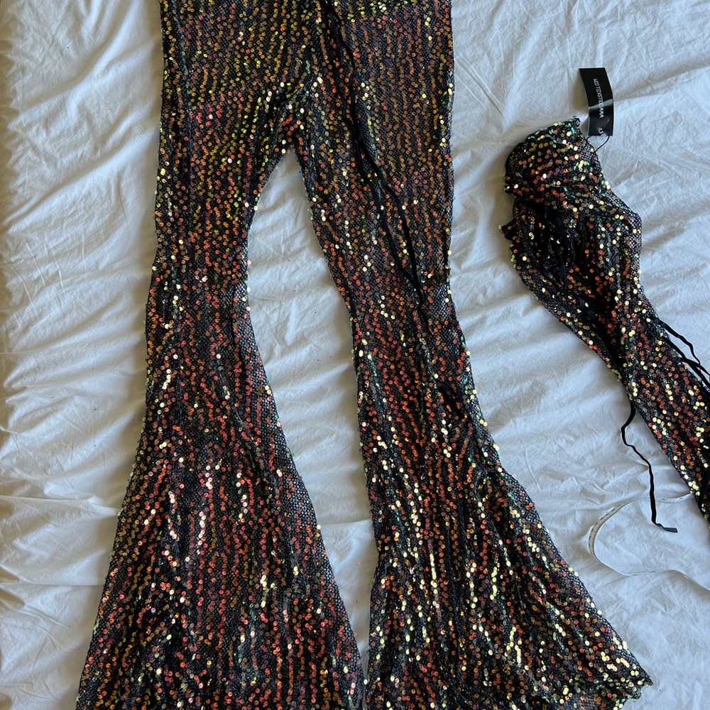Dolls Kill Club Exx Size XL Sequin Flare Pants NWT